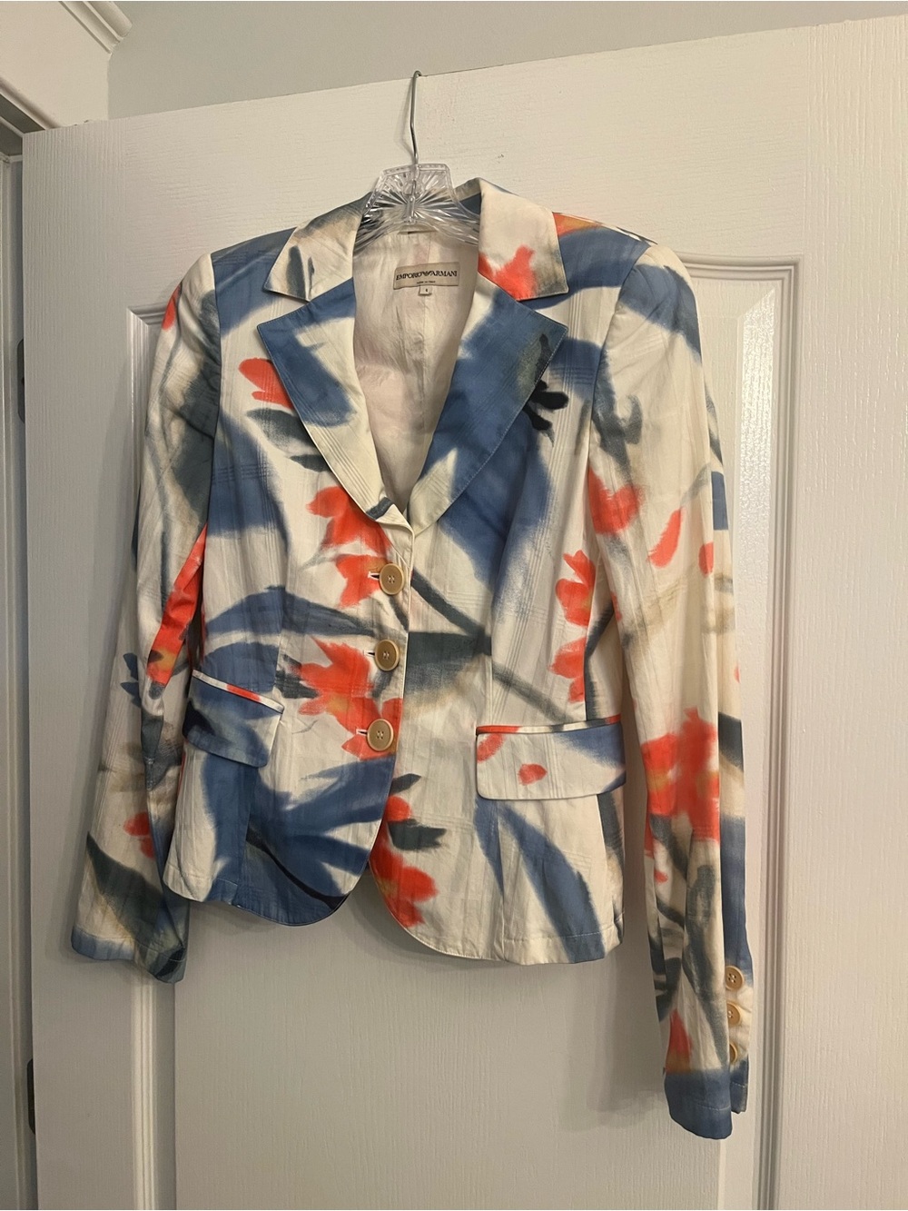 Emporio Armani White Blazer with Blue and Orange Brushstroke Print